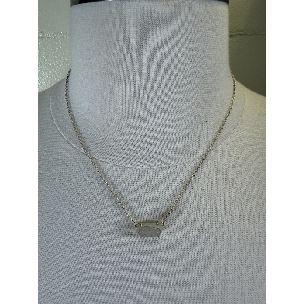 Kendra Scott Signed White Iridescent Star Dust Pendant Necklace Gold-Tone